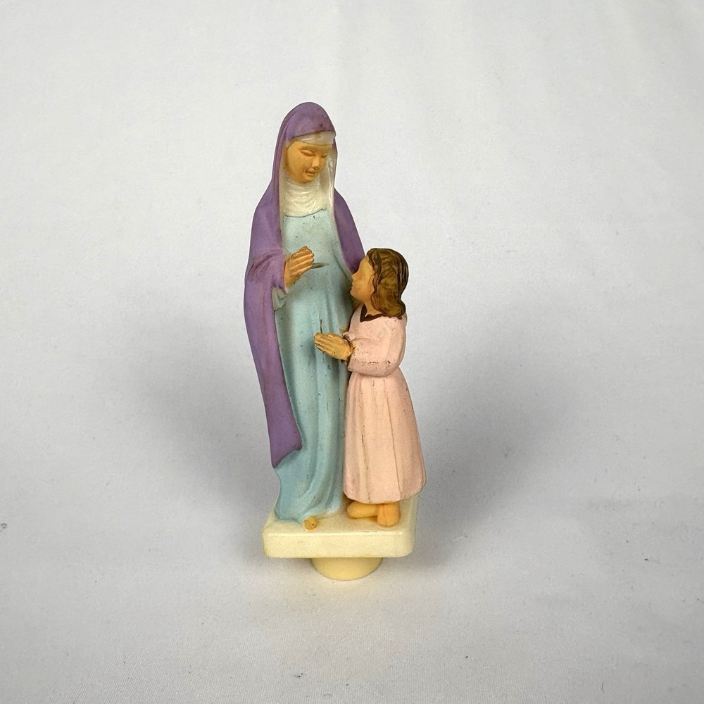 Vintage Saint Anne w/Child 60's Statue 4.75" Catholic Painted Plastic Hong Kong